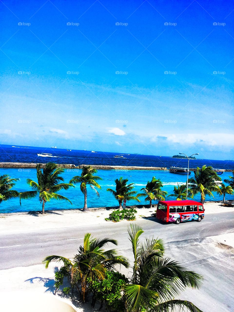 Velana international Airport located island hulhule islands harbor area from the above.