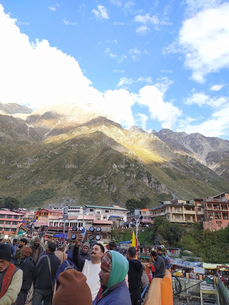 On a vacation in the Himalayas. Sun setting on Badrinath hills