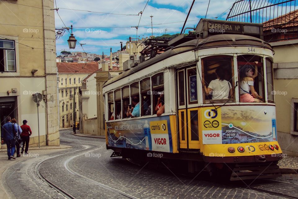 typical scene in the downtown of lisbon