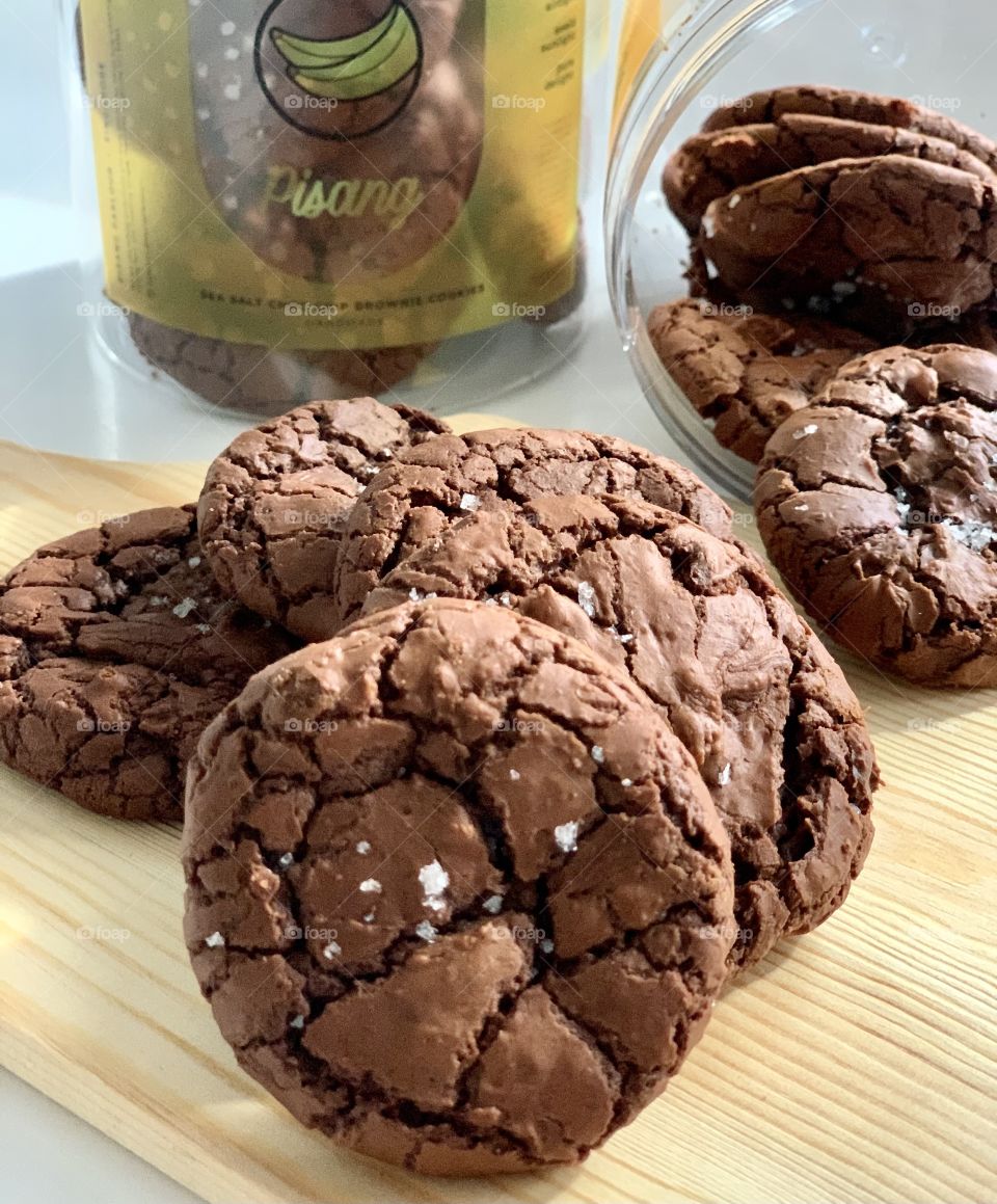 Sea salt chocolate chip brownie cookies looking delicious and yummy 