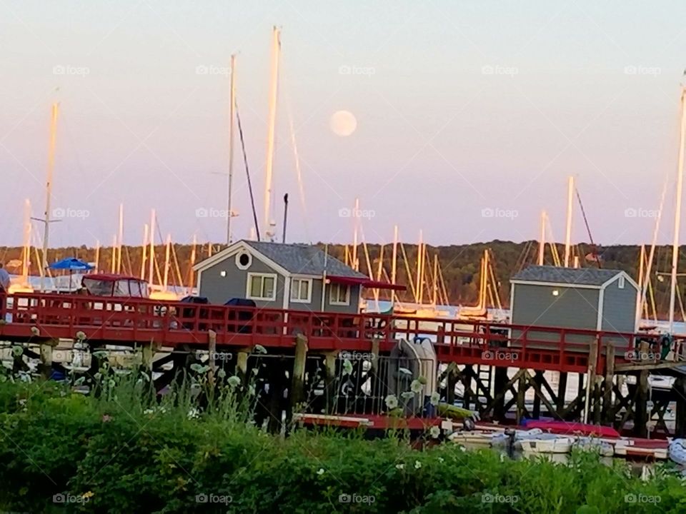 Rockport marina moonrise