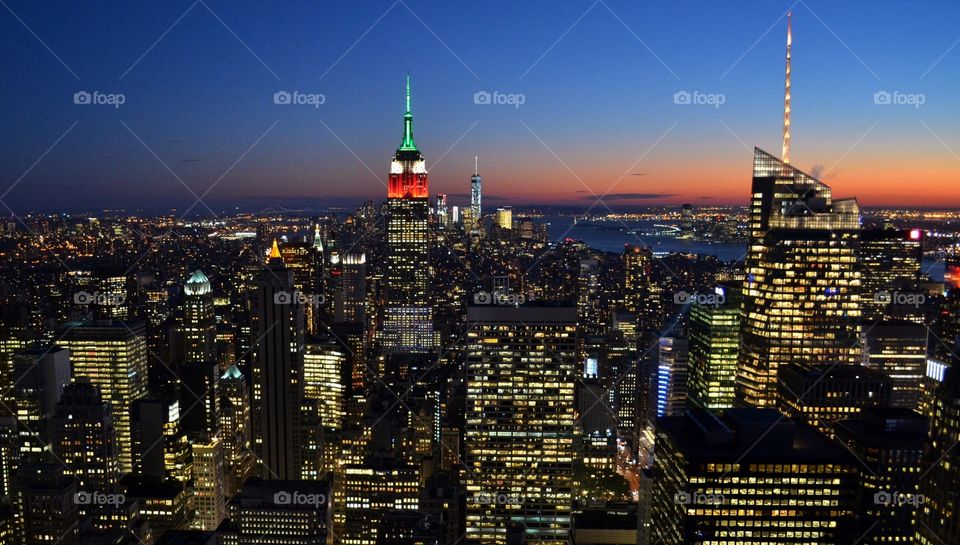 Downtown Manhattan Skyscrapers at night