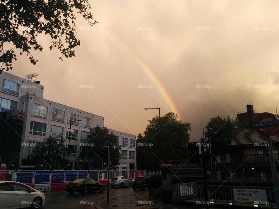 A rainbow over Swiss cottage, London
