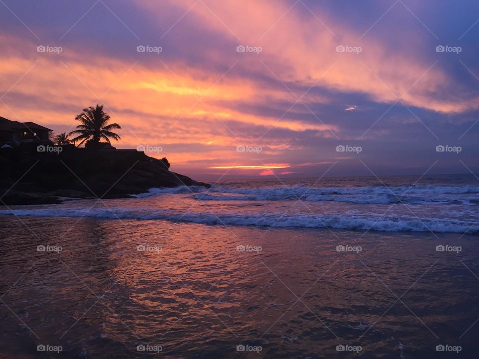 Colourful sunset on tropical beach