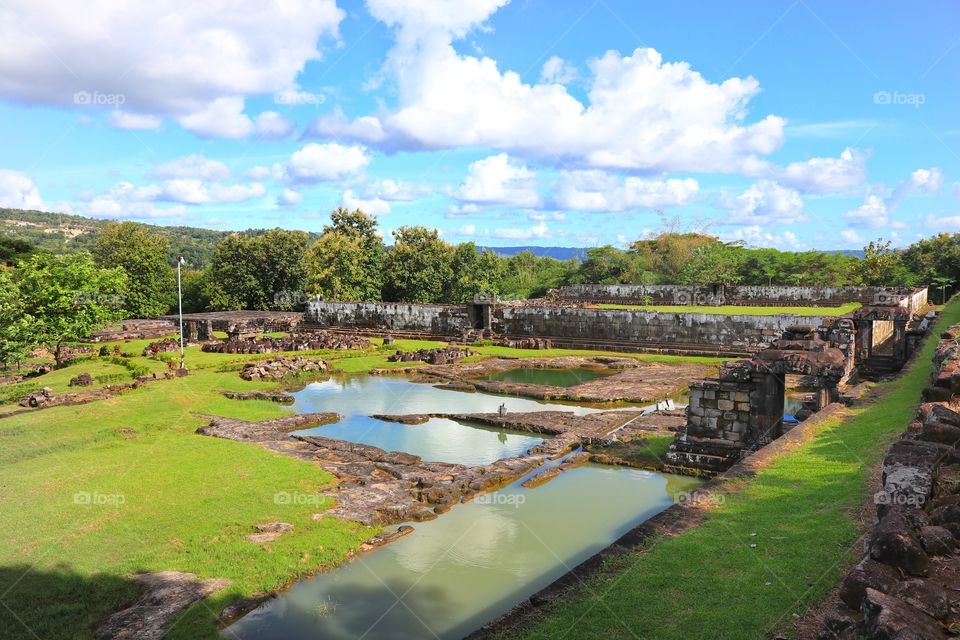 remains of bathing pool inside the ratu boko archaelogical site, near Jogjakarta, Indonesia