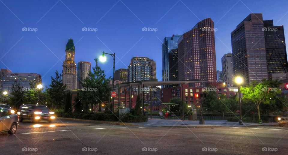 Boston Evening. Downtown Boston skyline in one Summer evening