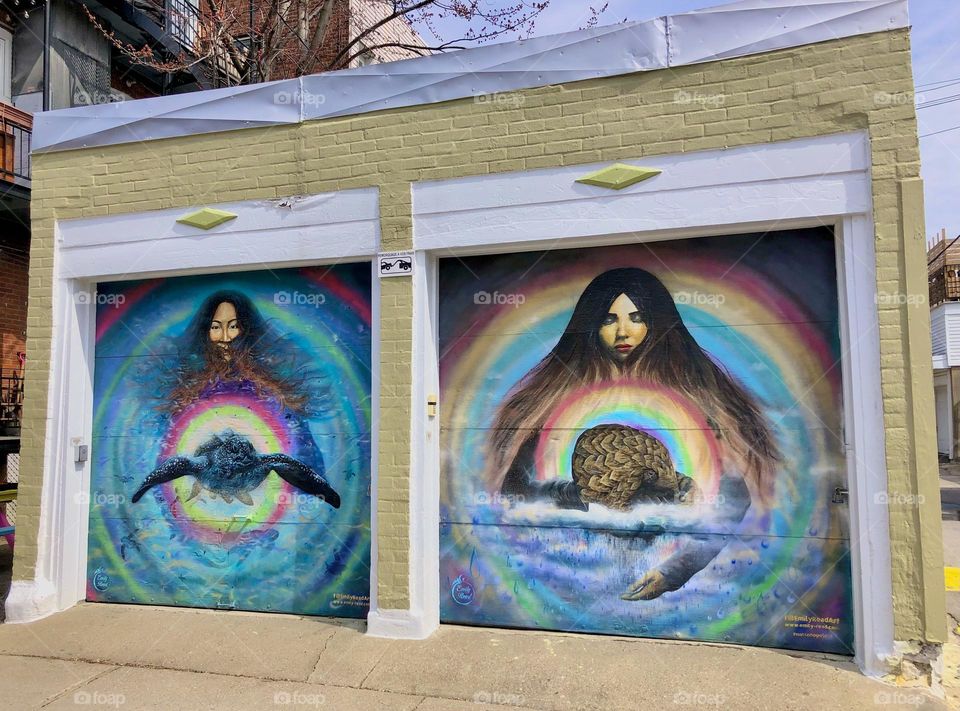 Art painted on garage doors in Villeray, Montreal. 