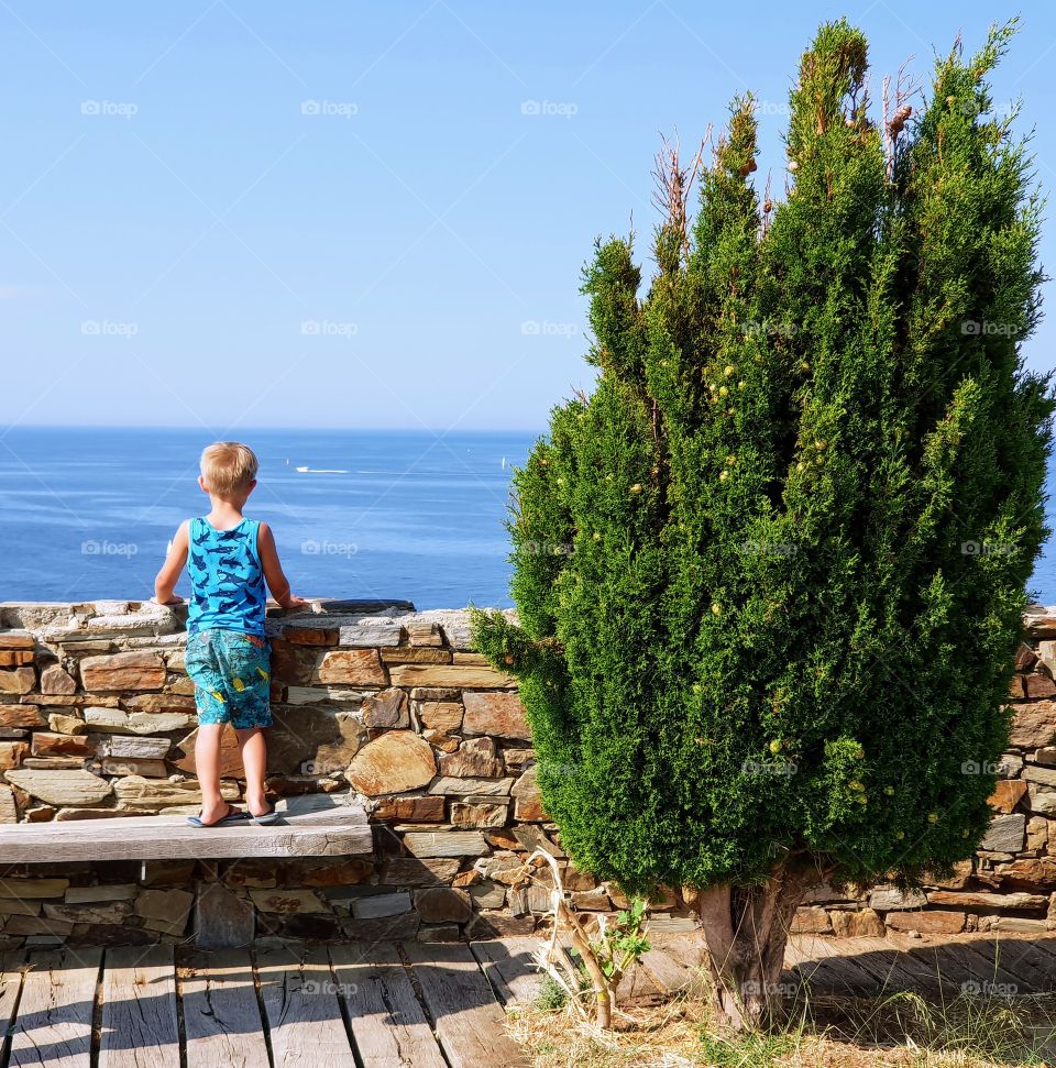 Boy looking out over great ocean view