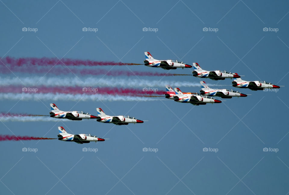 Pakistan Air Force Aerobatics. PAF aerobatics display in Islamabad, Pakistan,  on the National Defence Day.