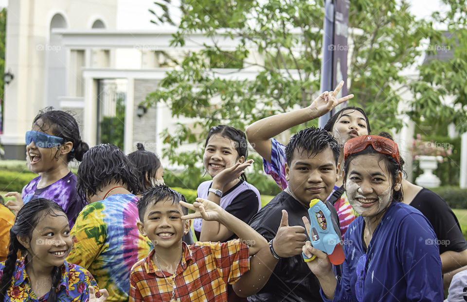 Tourists on the car play water in Songkran festival or Thai new year at Bang kruai, Nonthaburi , April 15, 2019