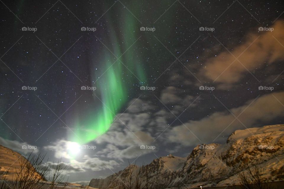 Moon and Northern lights