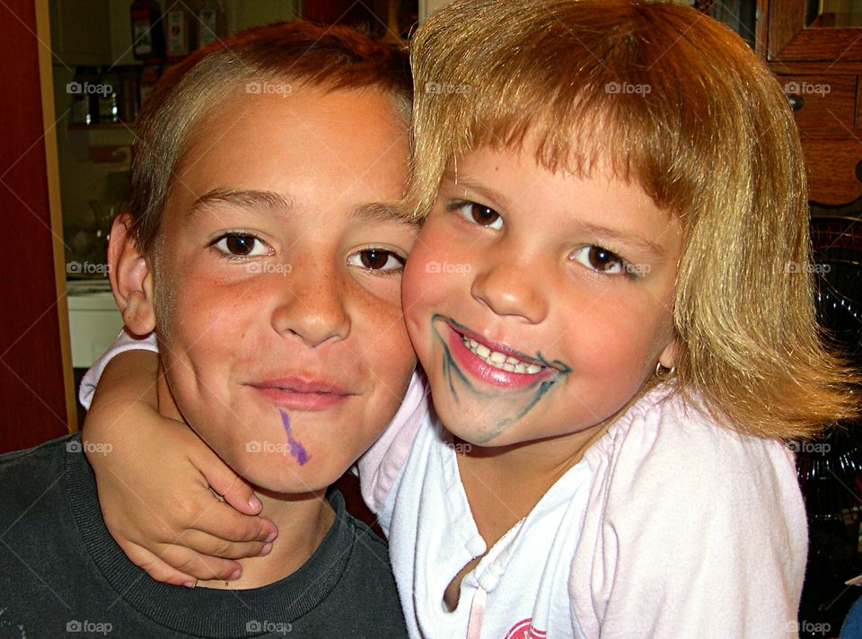 Double Trouble!. Mischievous brother & sister team did a little face "painting"