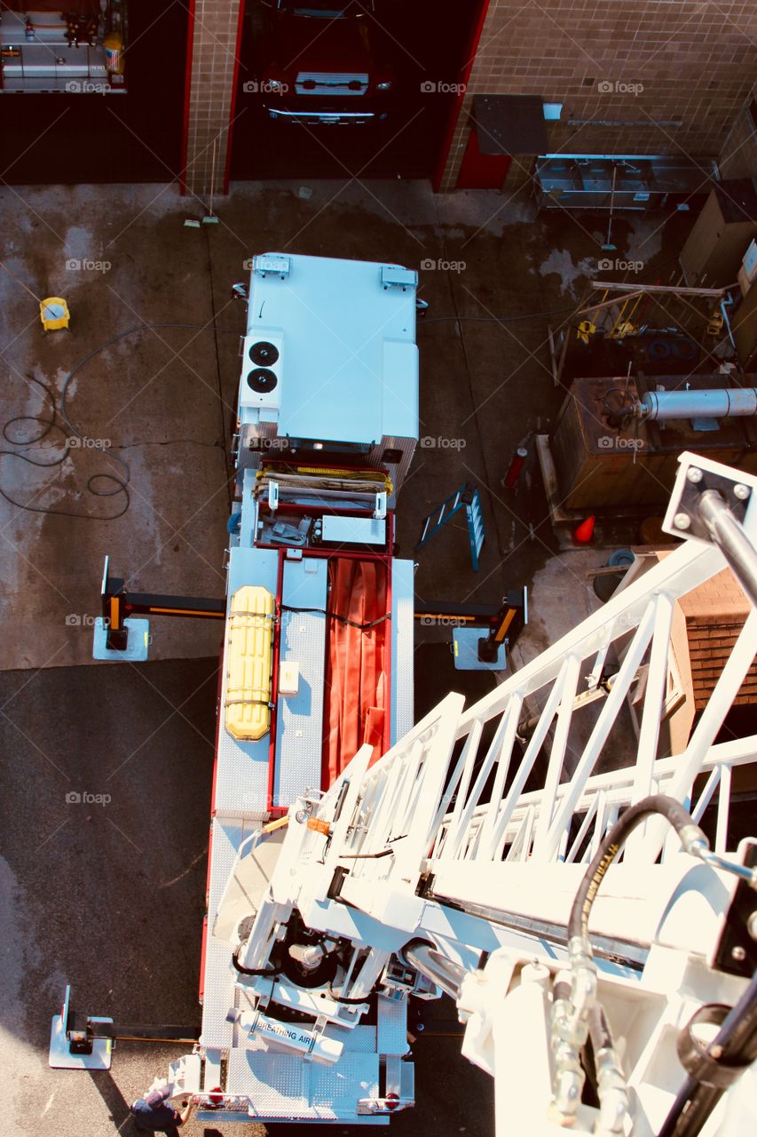 View from the top of a fire truck ladder