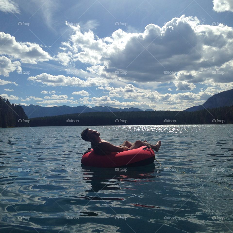 Man enjoying in lake