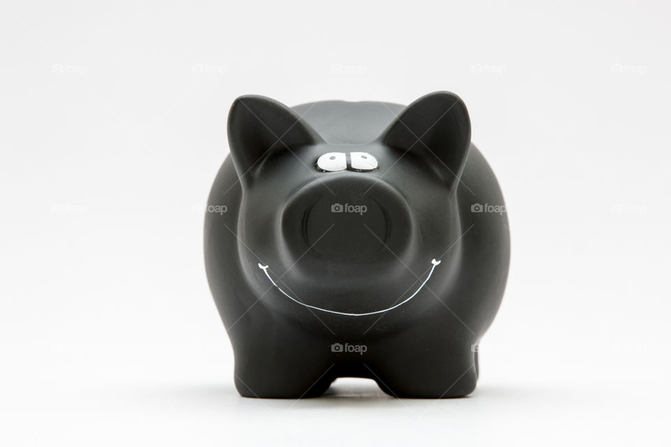 Black Piggy Bank Isolated In White Background
