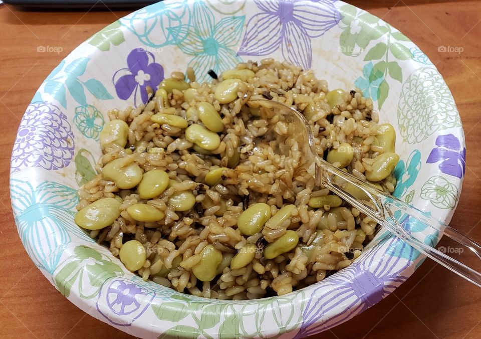 leftovers for lunch at work, Lima beans and brown rice