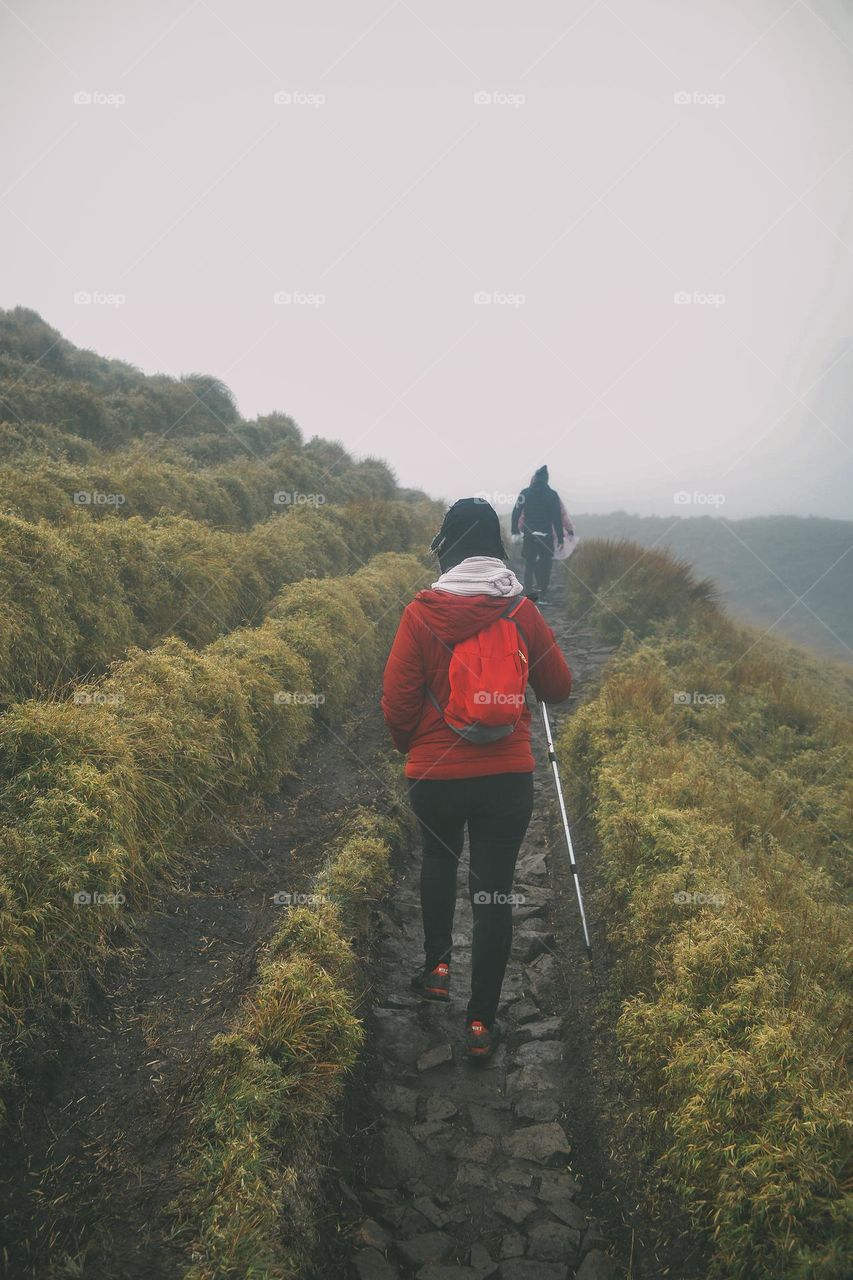 hiking into the summit