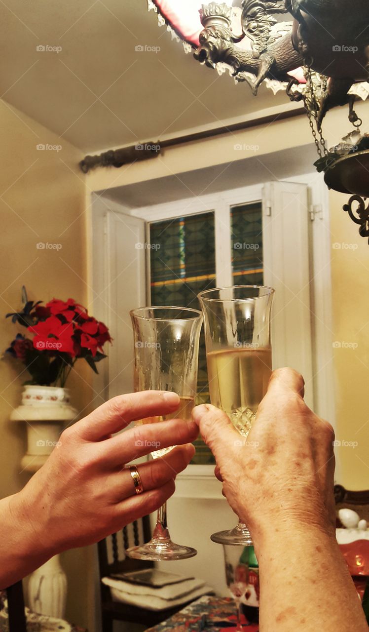 Two generations toasting to the New Year