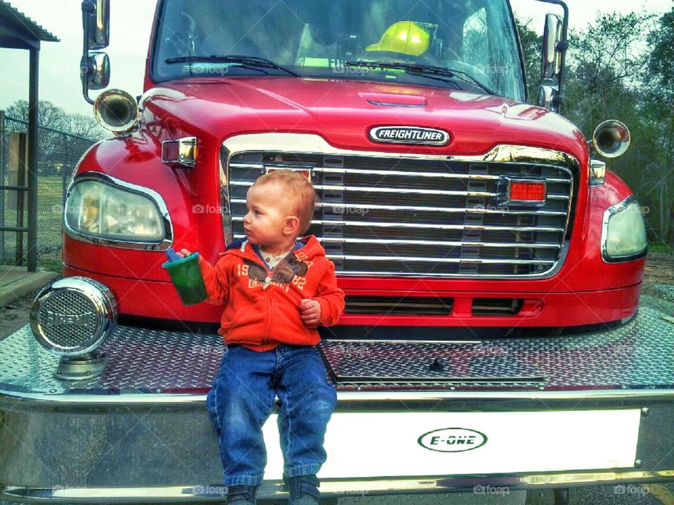 jacks fire truck. Had to let him sit on the truck.