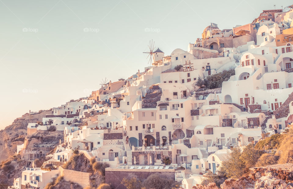 Famous Greek Island Santorini At Sunset
