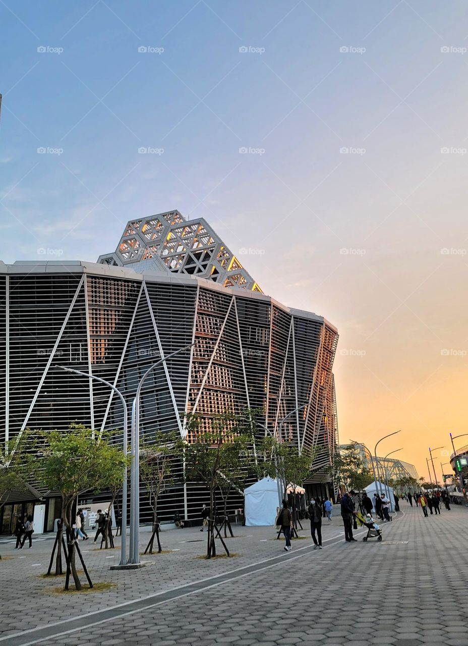 People walk outside Kaohsiung Music Center