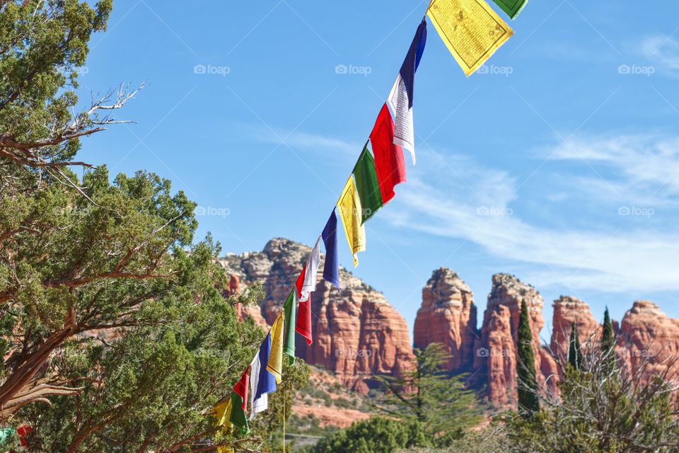 Prayer flags at Amitabha Stupa and Peace Park in Sedona, Arizona