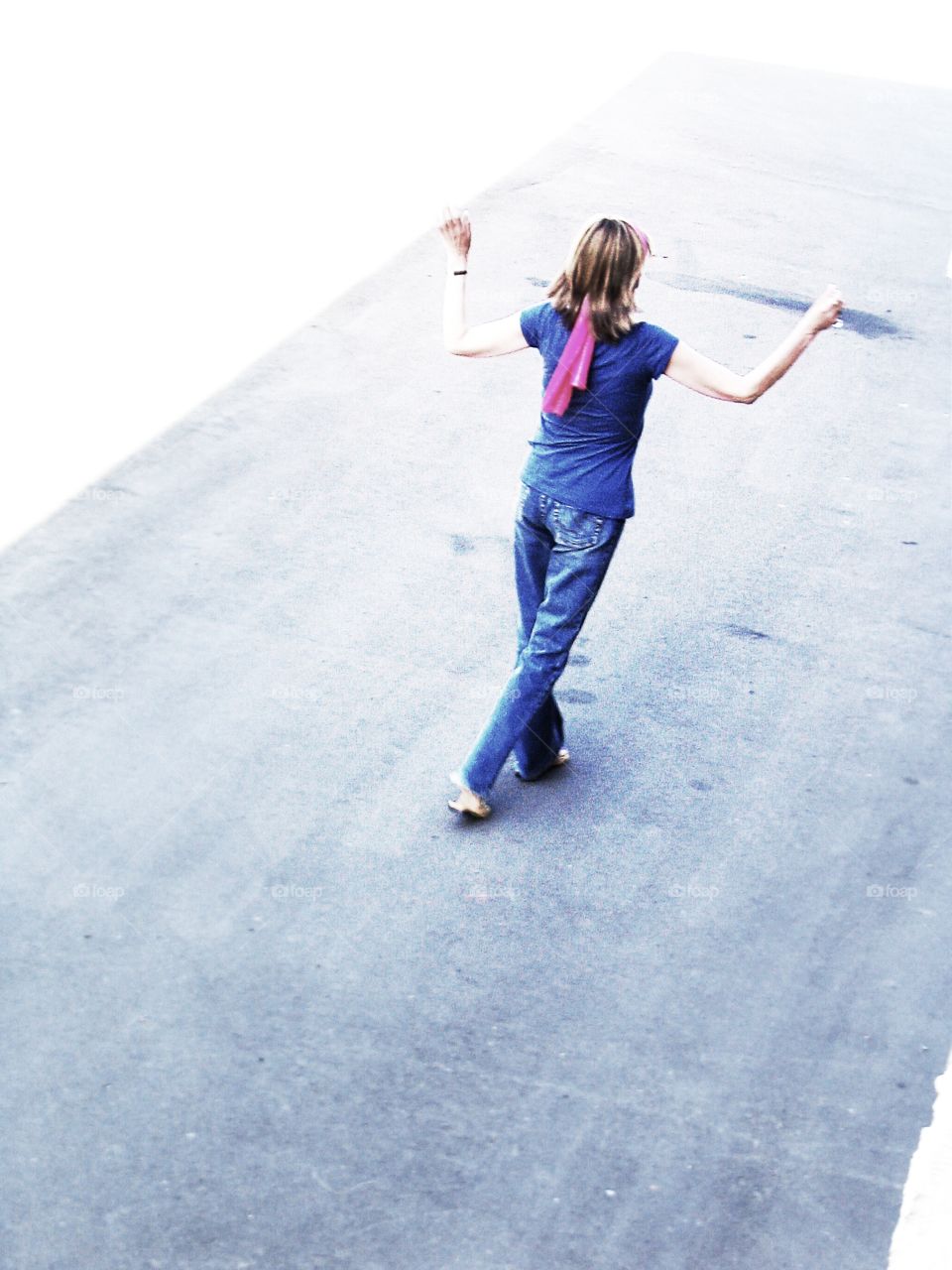 Woman in denim walking. Woman in denim walking