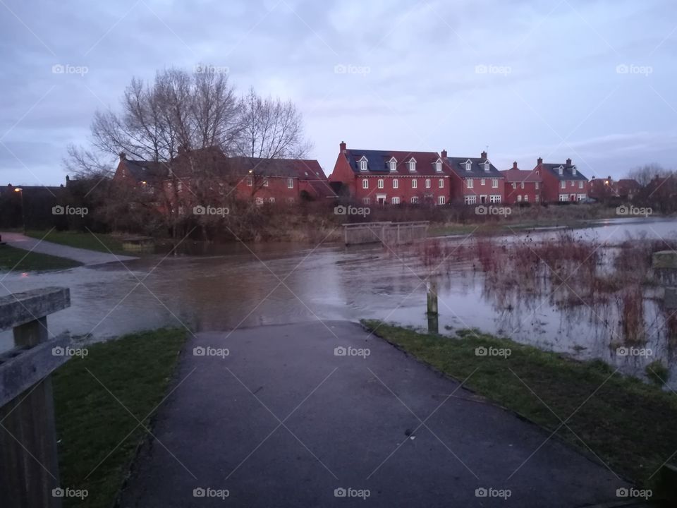River flows across the path
