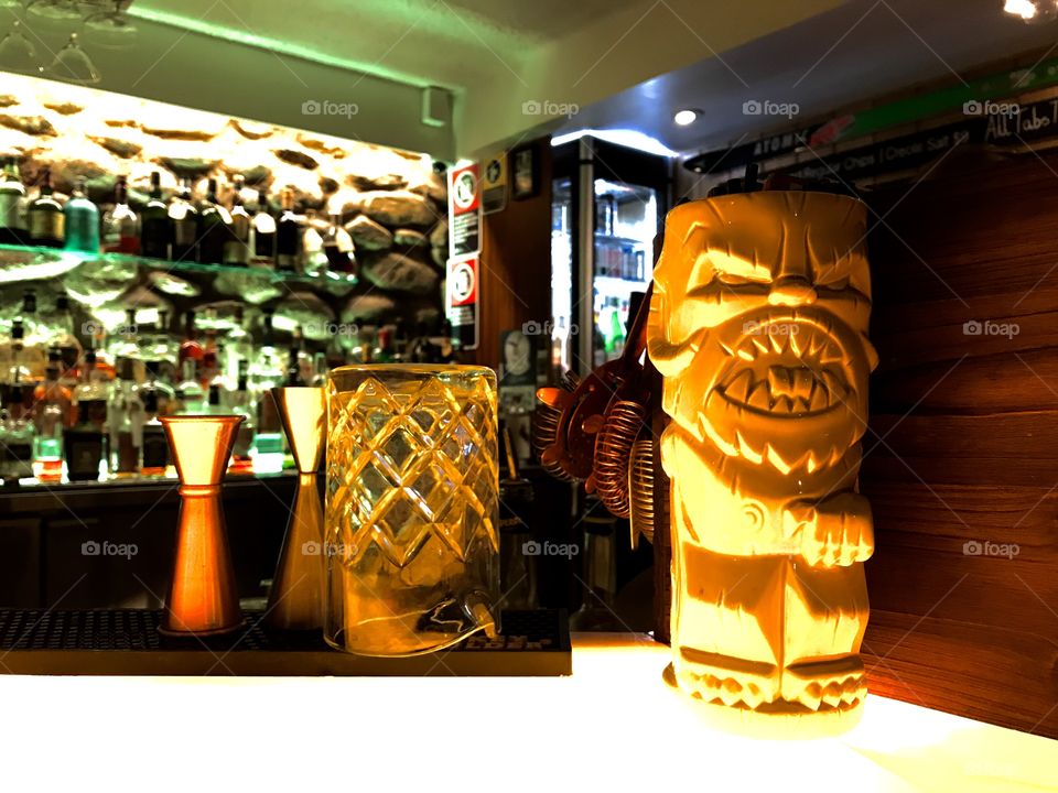 Tiki mug in a cocktail bar. Thredbo NSW, Australia 