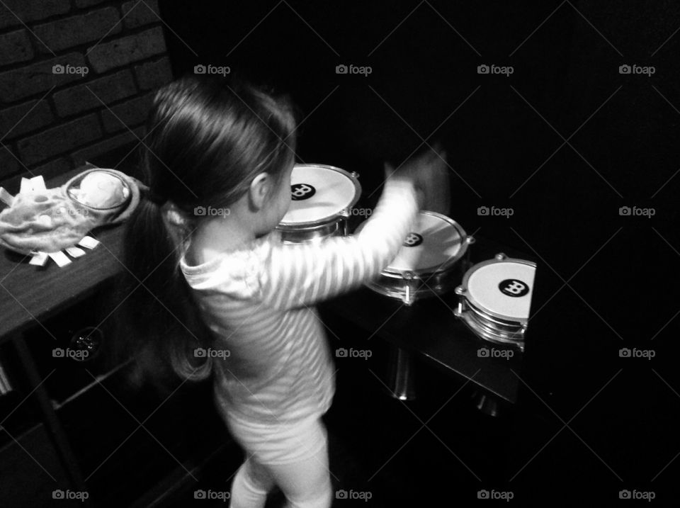 Hitsville USA. Little girl playing drums, at Detroit Kid City