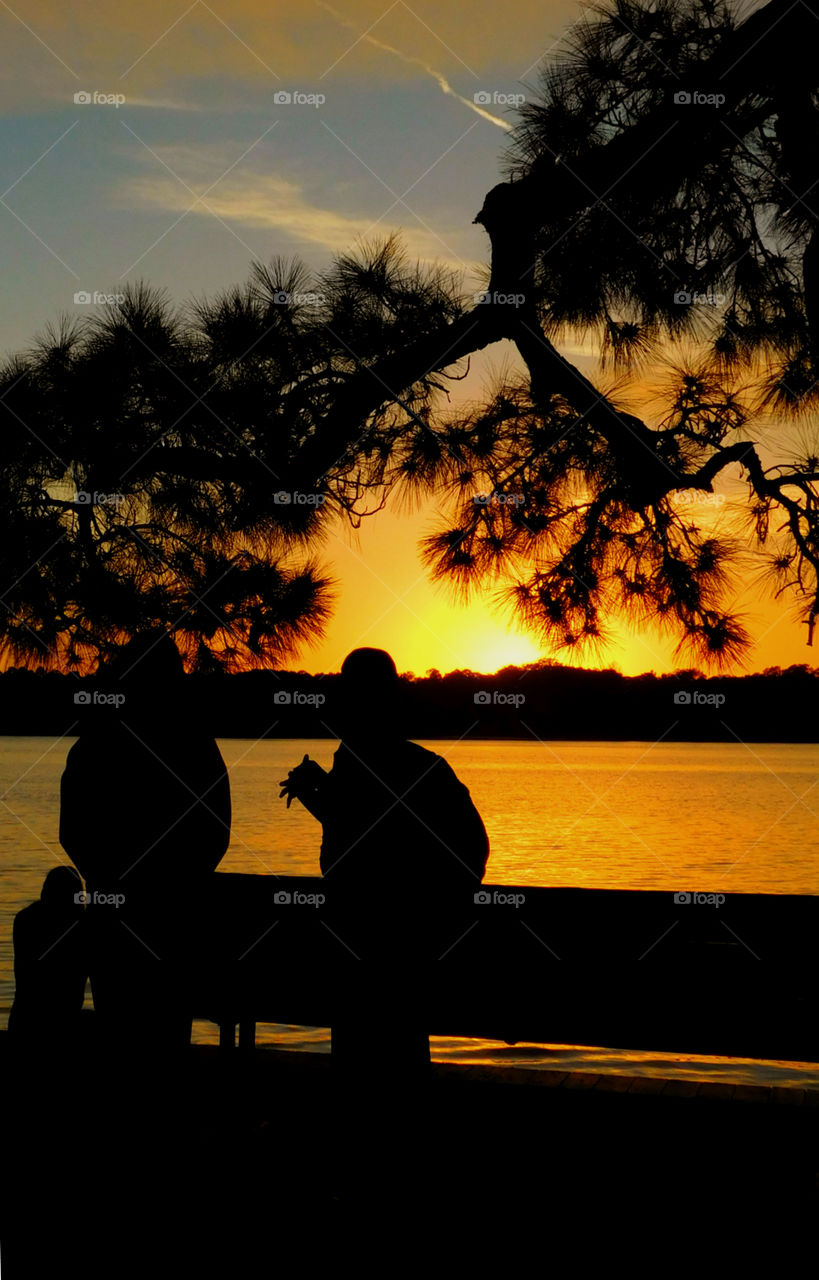 Sunset Delight! Friend gather in the park to view and photograph the glamorous bayou sunset!