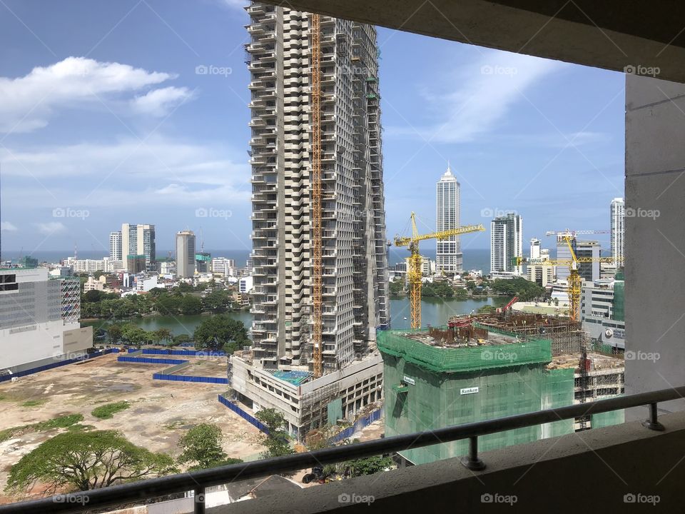 Downtown Colombo, Sri Lanka, balcony view of construction from Hilton Residences.