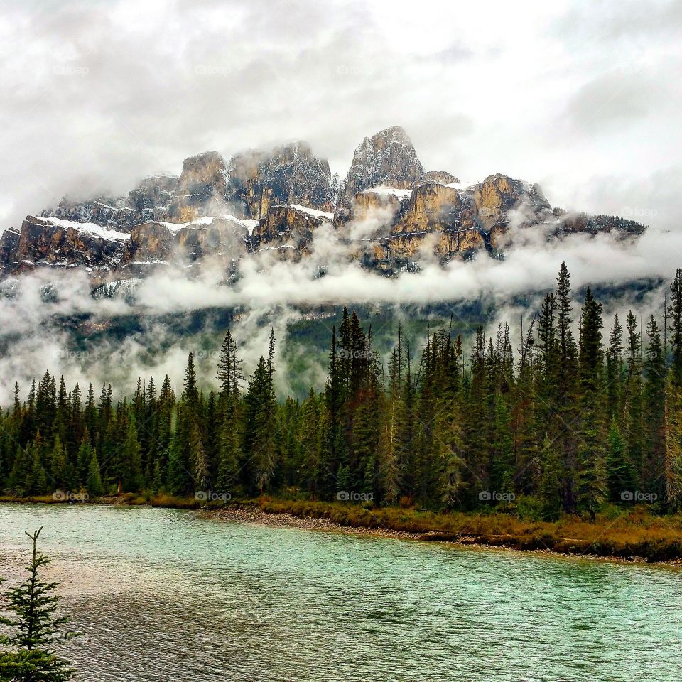 Mountain covered with fog
