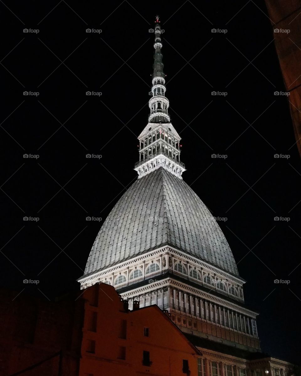 The Mole Antonelliana, the symbol of Turin, at night