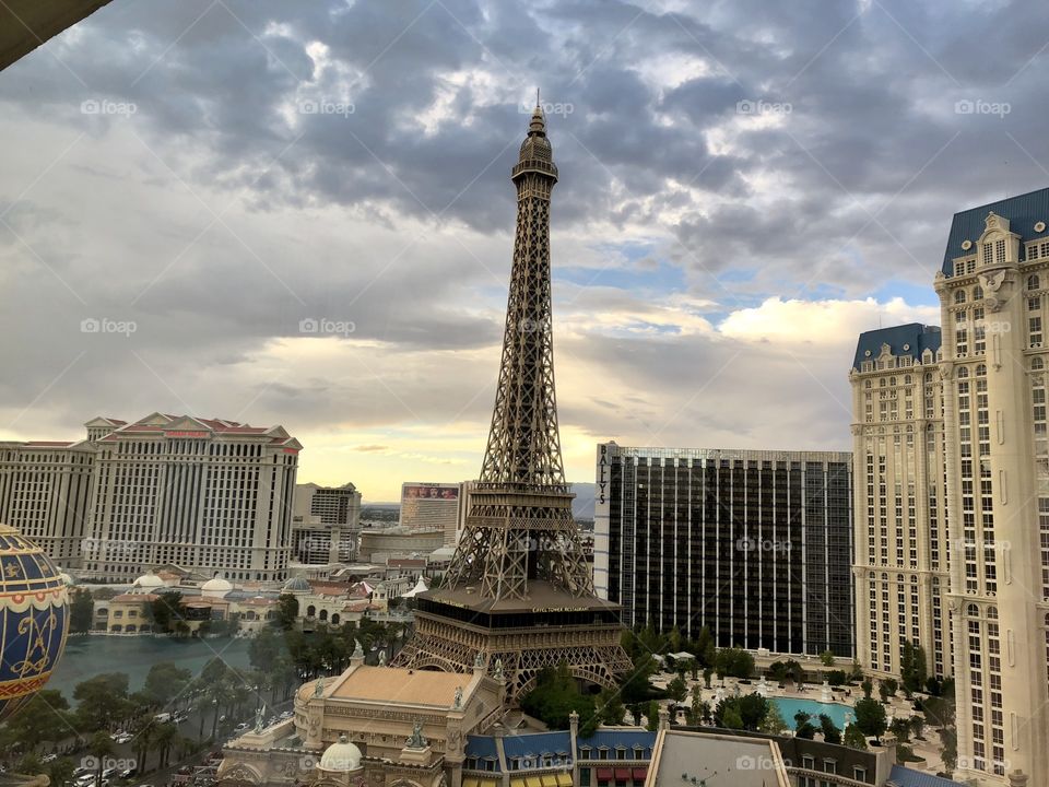Las Vegas skyline from Planet Hollywood Hotel windows.