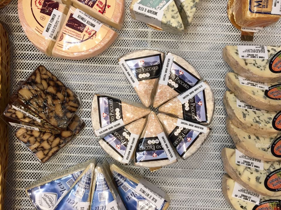 Cheese varieties in Montreal market