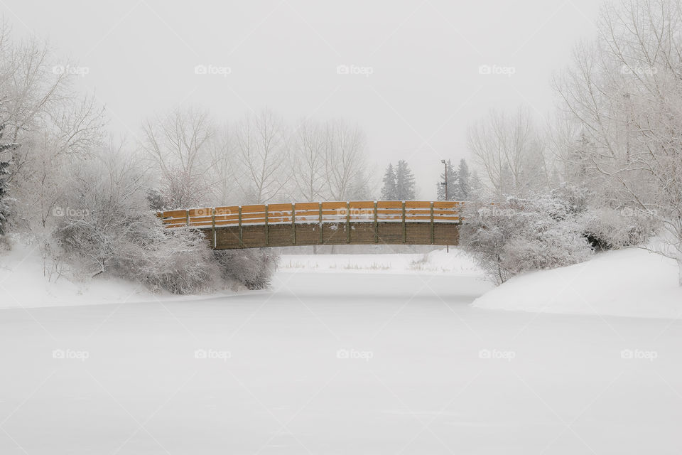 Bridge over frozen lake