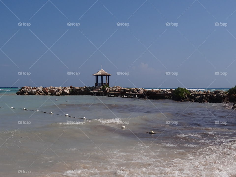 Gazebo in Jamaica . View from beach in Jamaica