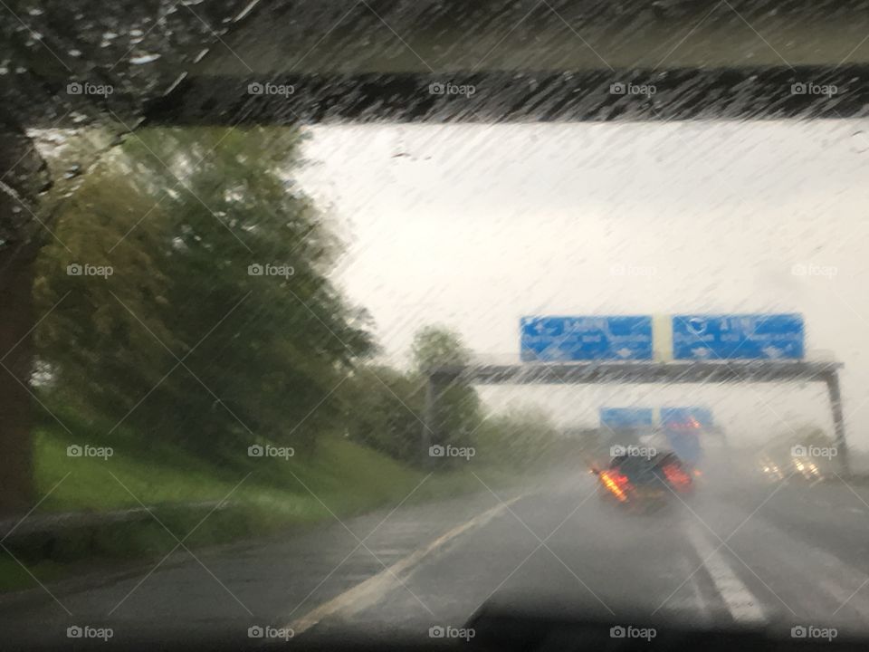 Driving slowly in a torrential downpour on the motorway ...