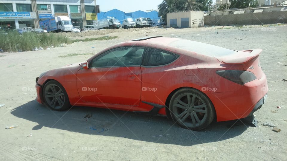 Abandoned Hyundai Genesis Coupe in Dubai