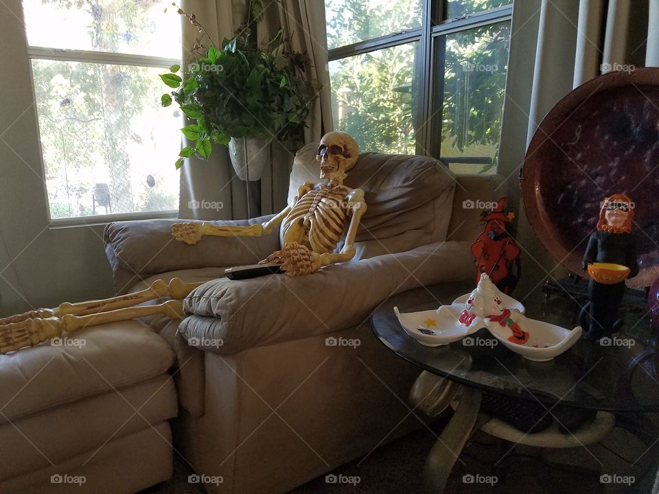 Skelton relaxing before Halloween
