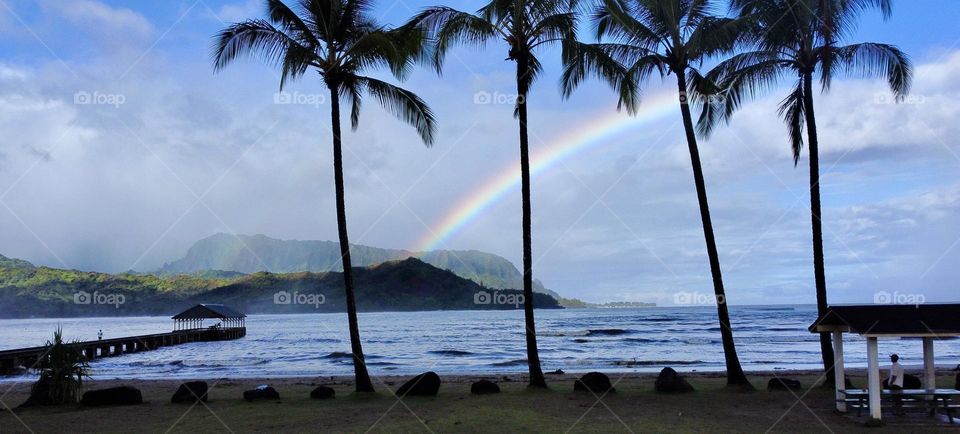 Rainbow over Hanalei Bay Hawaii 