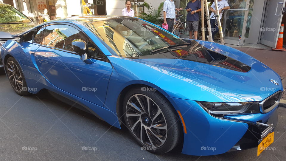 Metallic blue car