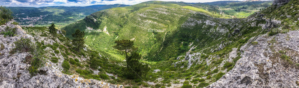 A panoramic view of the natural amphitheatre at Fórnea, Chão das Pias, Porto de Mòs, Central Portugal - May 2020