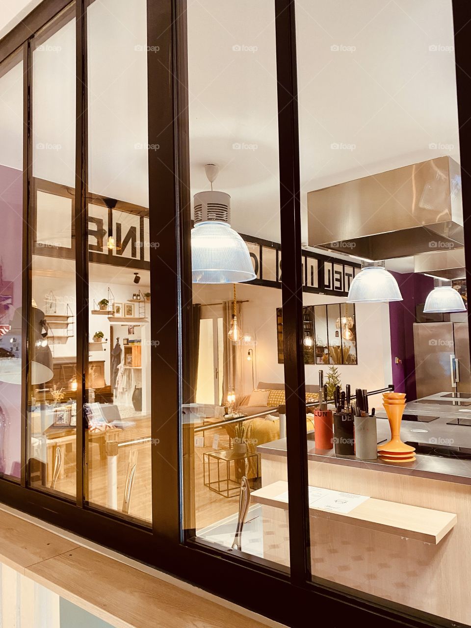 View of a glass roof overlooking a modern kitchen