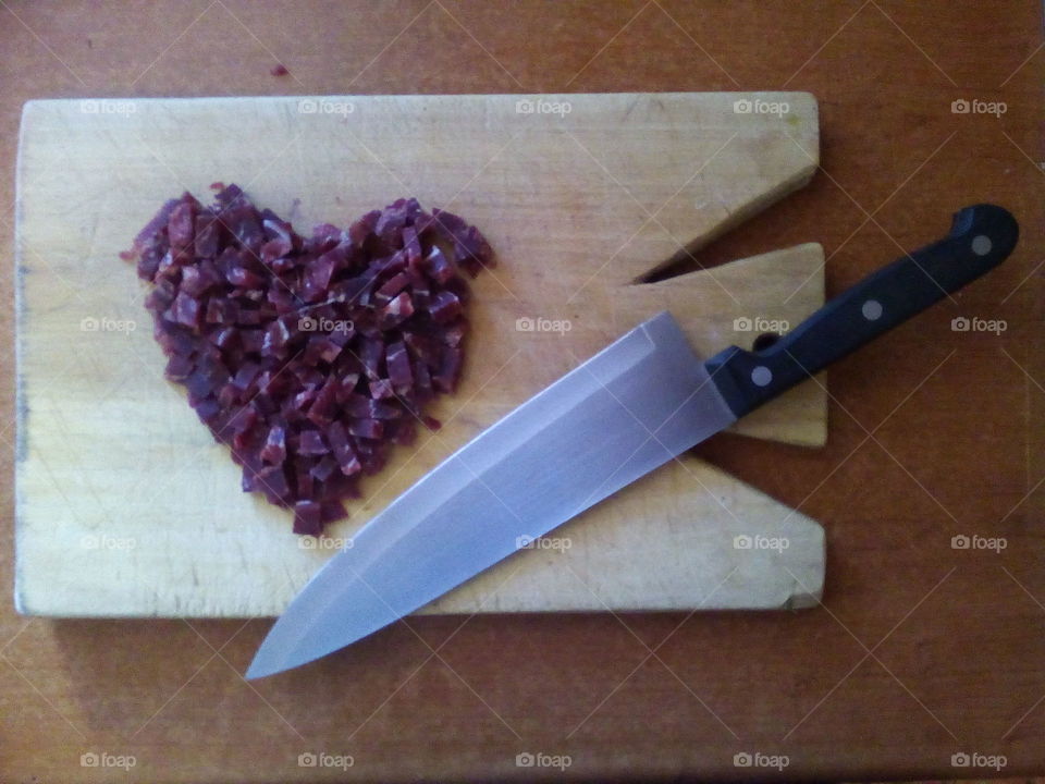 Heart of bresaola. chopped bresaola meat