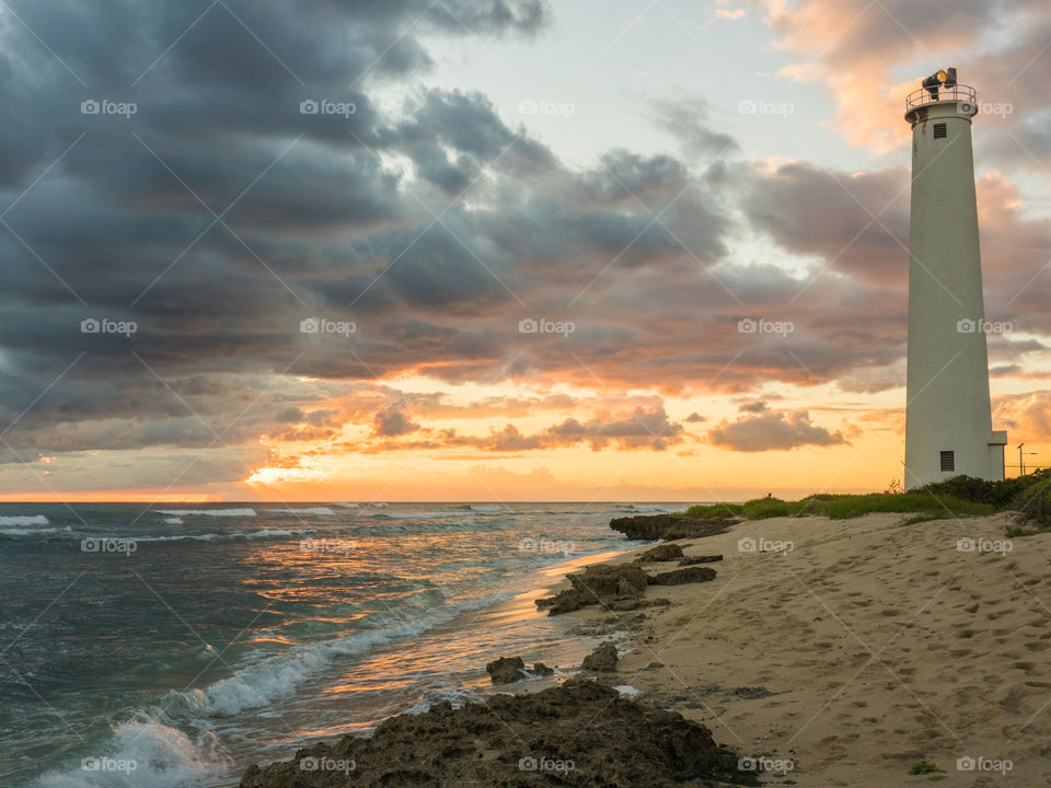Oahu barbers point lighthouse at dusk 