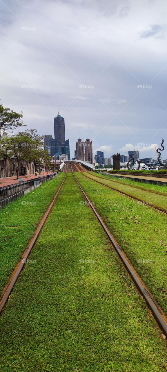 Cityscape with rails