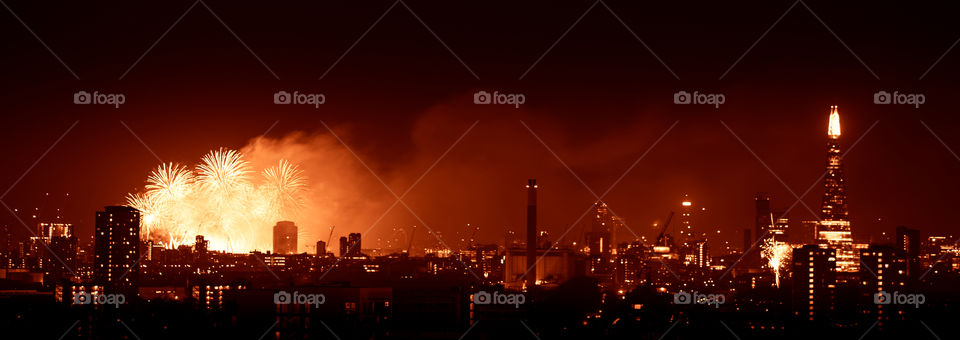 Fireworks above London. New Years Eve.