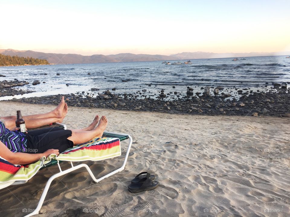 Enjoying a sunset beer on Lake Tahoe